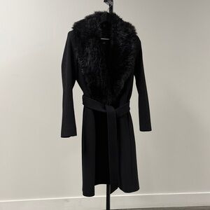 Club Monaco Black Coat with Faux Fur Trim